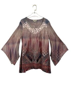 ONE WORLD Boho Bell-Sleeve Lace Panel Tunic